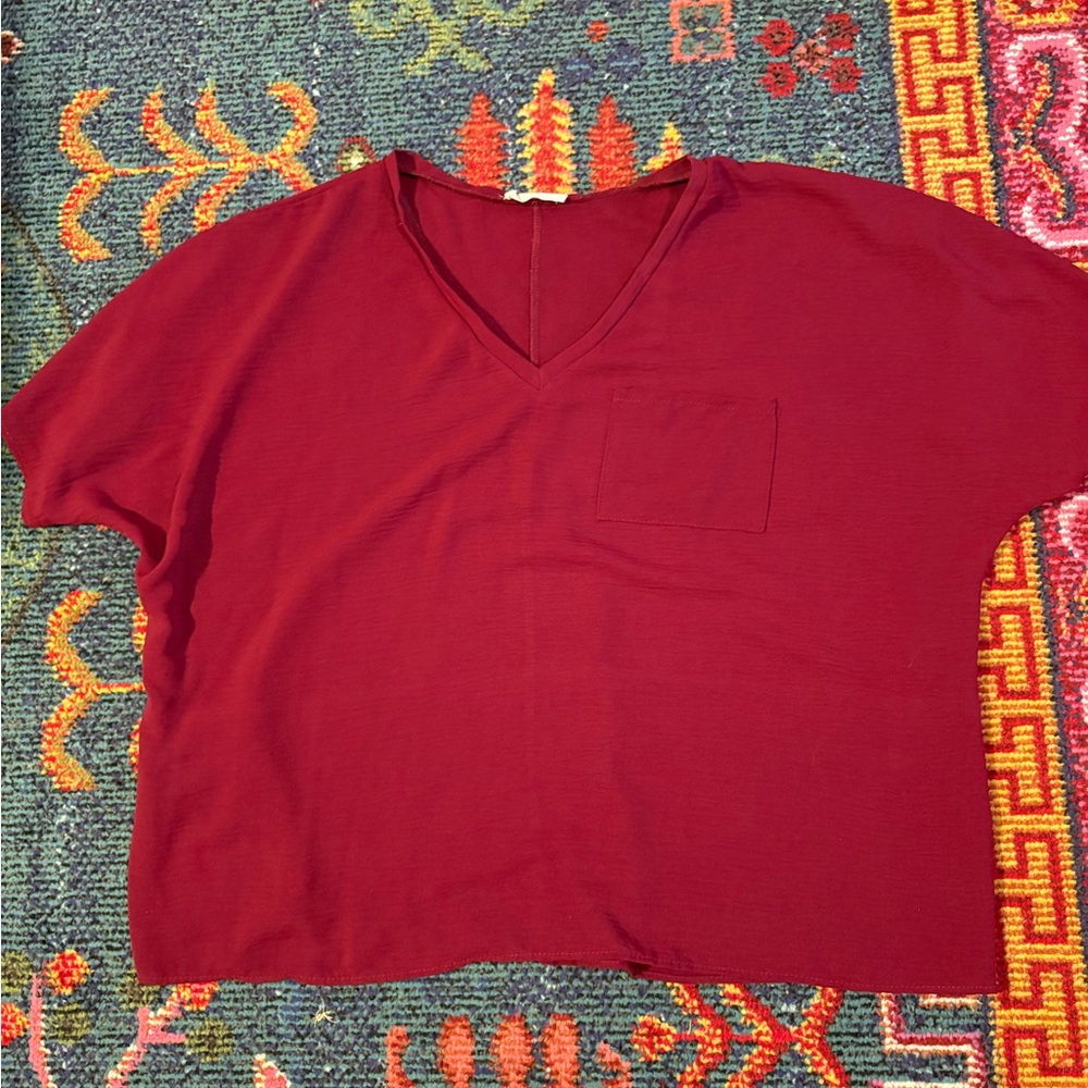 Eesome Burgundy V-Neck Short Sleeve Tee